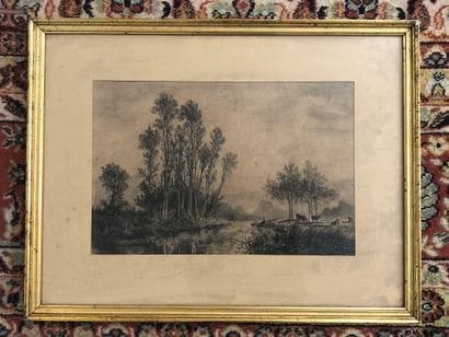 19th century FRENCH SCHOOL
Cows by the river
Charcoal...