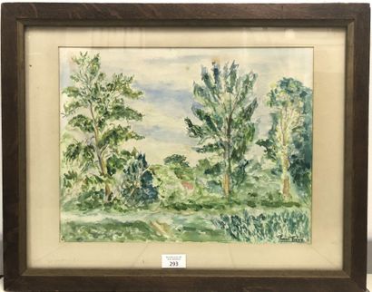 Paul FAVE (XXe siècle) 
Paysage aux arbres.
Aquarelle...