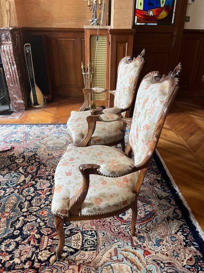 Pair of Louis XV style armchairs with curved...
