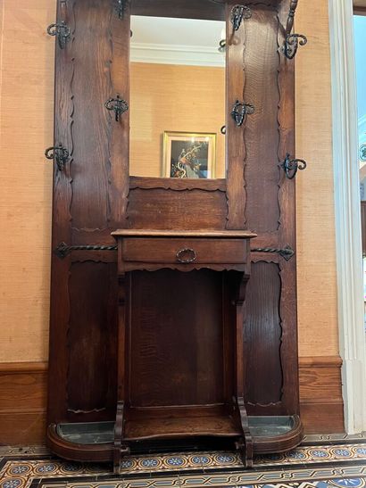 Walnut VESTIARY with 8 coat hooks, bracket...