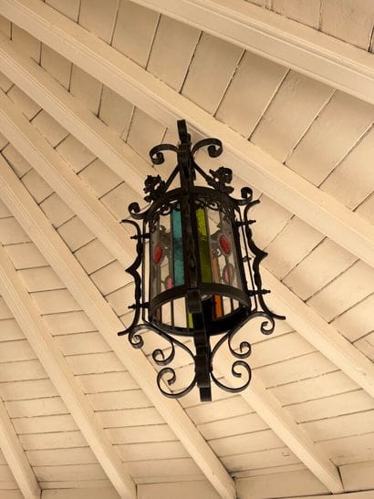 Wrought iron LANTERN with scroll decoration....