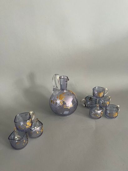 LIQUEUR SERVICE in bluish crystal with gilded...
