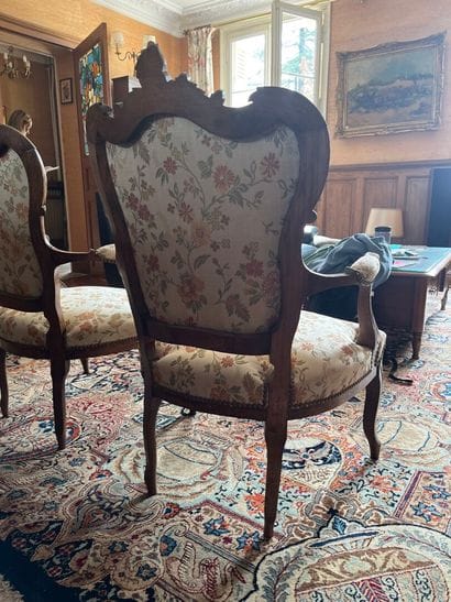 Pair of Louis XV style armchairs with curved...