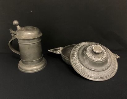 Pewter ECUELLE in the Rocaille style and...