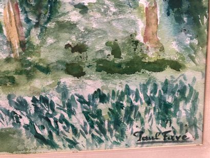Paul FAVE (XXe siècle) 
Paysage aux arbres.
Aquarelle...