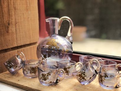 LIQUEUR SERVICE in bluish crystal with gilded...