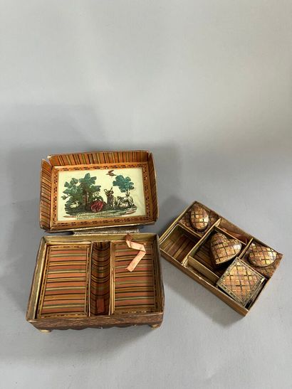 SMALL JEWELRY CASE in straw marquetry. With...