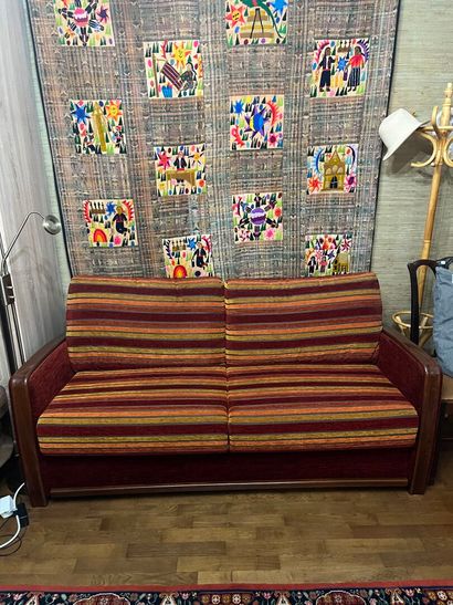 Convertible two-seater sofa with striped...