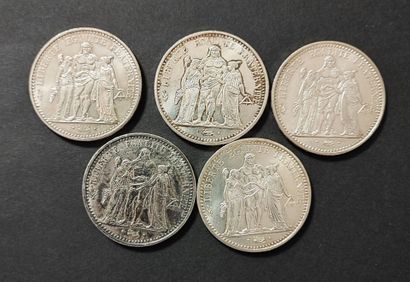 Lot of 5 10 Franc Hercules silver coins 1965...