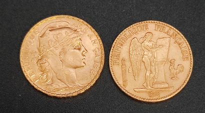Two 20 franc gold coins:
Génie 1895 A (Paris)...