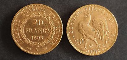 Two 20 franc gold coins:
Génie 1895 A (Paris)...