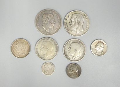 Lot of 8 silver coins in all states:
5 francs...