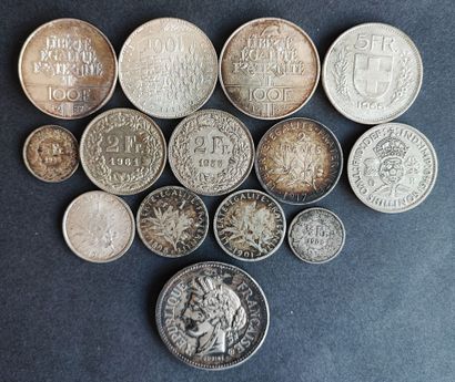 Lot of silver coins :
2 x 100 francs Lafayette...