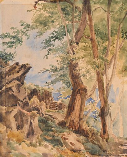 19th century French school
Wooded path
Watercolor...