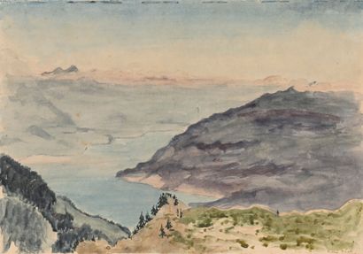 René PIOT (Paris 1866 - 1934)
Vue d'un lac...
