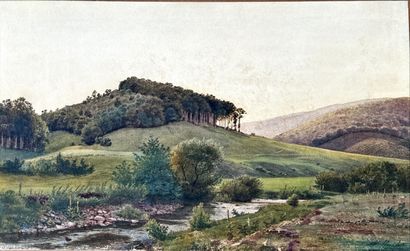 19th century German school 
Wooded river...