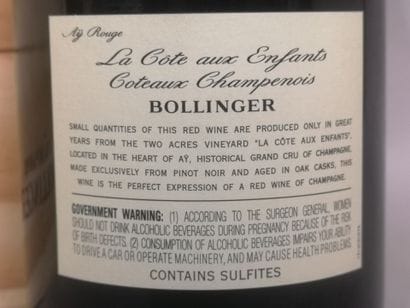 1 bottle BOLLINGER La CÔTEaux ENFANTS - Coteaux...
