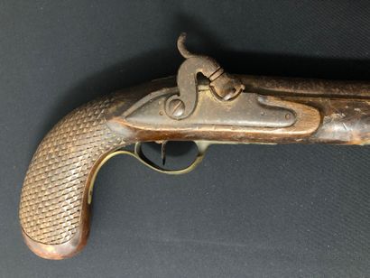 PISTOLET, carved walnut stock, percussion...