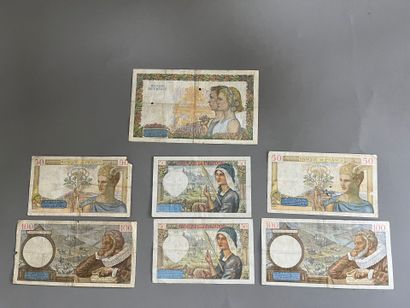 LOT de 7 billets France.
(x2) 100F, 500F,...