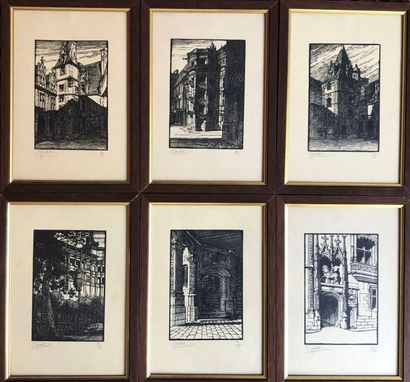 LOT de six lithographies encadrées et sous...