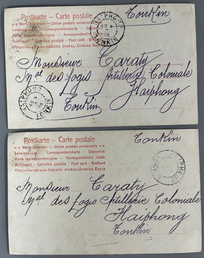 [Tonkin]. [Shanghai]. LOT of 2 postcards...