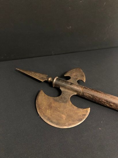 Metal HALLEBARDE HEAD on wooden shaft (cut)....