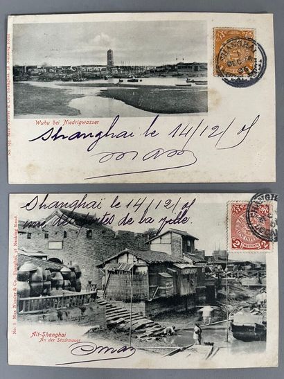 [Tonkin]. [Shanghai]. LOT of 2 postcards...