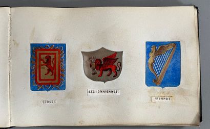 [Armoirie]. ALBUM avec des collages d'armoiries.
En...