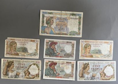 LOT de 7 billets France.
(x2) 100F, 500F,...