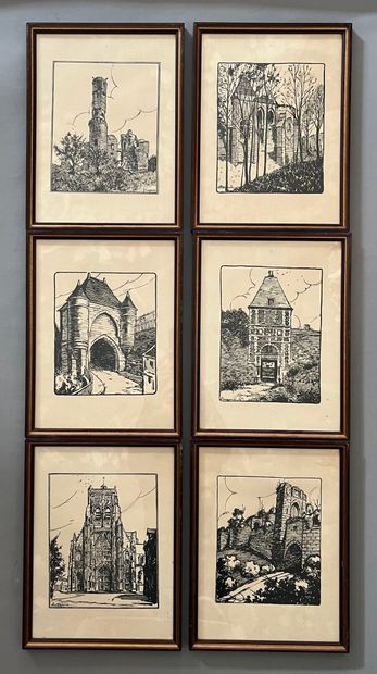 LOT de six lithographies encadrées et sous...