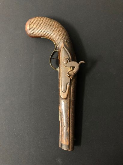 PISTOLET, carved walnut stock, percussion...