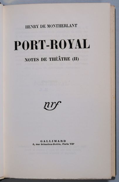 MONTHERLANT (Henry de). Notes de théâtre,...
