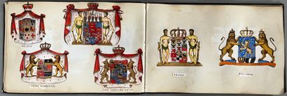 [Armoirie]. ALBUM avec des collages d'armoiries.
En...