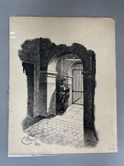 [Justice]. Quatre encres - XIXe siècle. 
École...