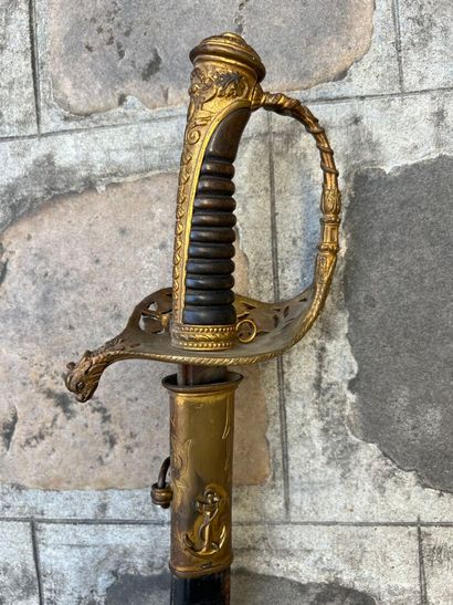 Naval officer's saber. Horn handle. Chased...