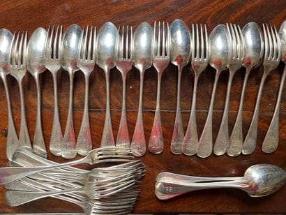 Thirteen large flatware sets and twelve large...