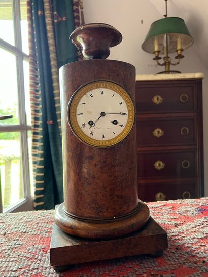 Restoration-period burr veneer column clock.
Movement...