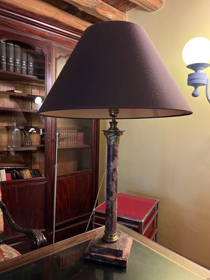 Marble and ormolu lamp with column decoration,...