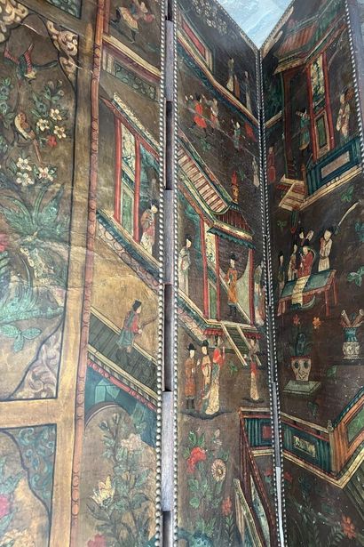 Six-leaf folding screen in imitation Chinese...