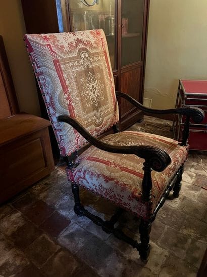 Louis XIV style armchair with flat back,...