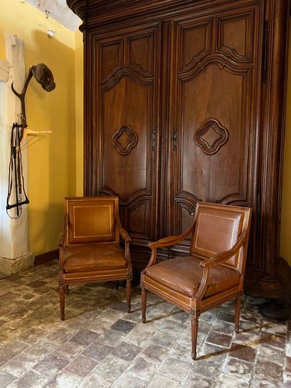 Pair of Louis XVI-style square-back beechwood...