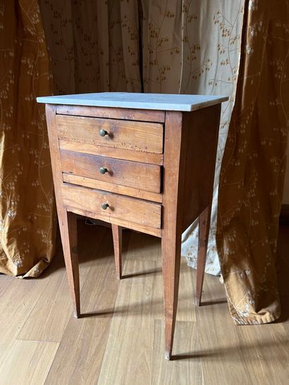 Fruitwood bedside table with white marble...