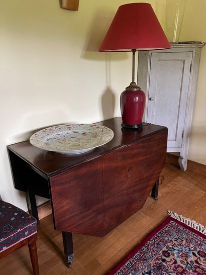 Octagonal mahogany and mahogany veneer table...