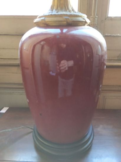 Oxblood earthenware lamp, bronze mounting,...