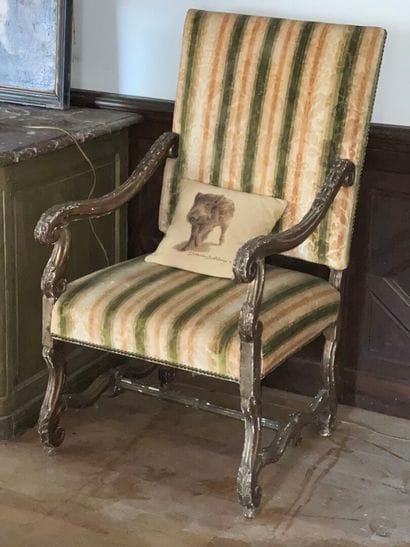 Pair of Louis XIV style flat-back armchairs,...