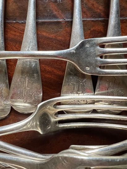 Thirteen large flatware sets and twelve large...