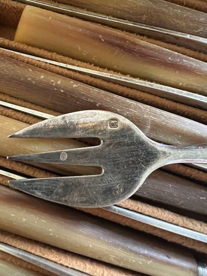 Part of a silver menagère, horn handle Minerve...