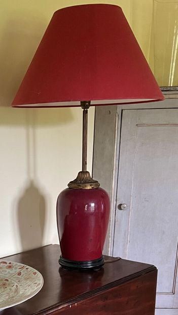 Oxblood earthenware lamp, bronze mounting,...