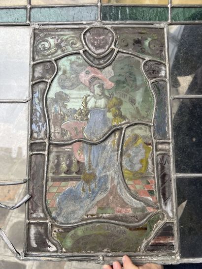 Polychrome painted glass stained glass window,...
