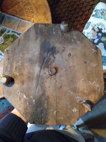 Pair of turned walnut light holders, 17th...